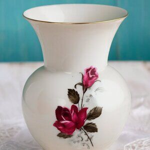 Royal Bavaria Porcelain Bud Vase Rose Motif Gold Rim